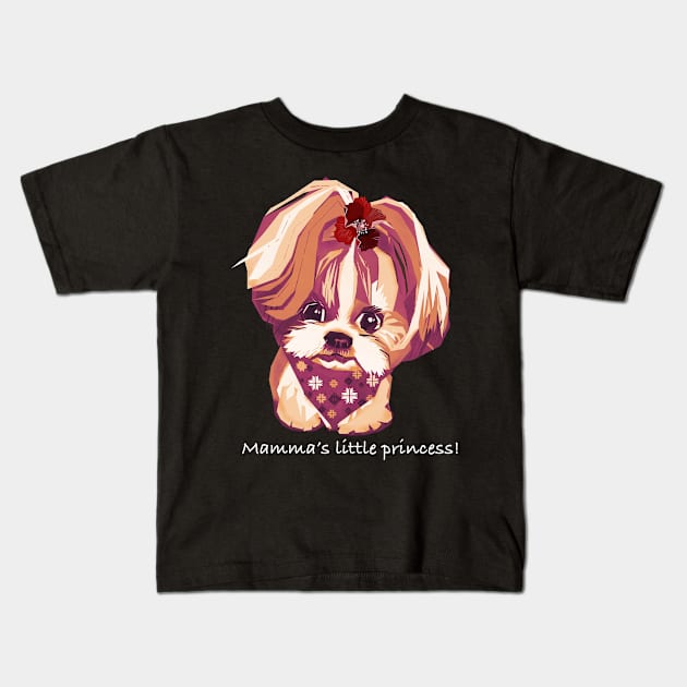 Shih Tzu Dog’s Cute Portrait in Digital Pop Art Style Kids T-Shirt by Shadesandcolor